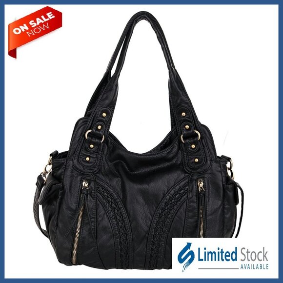 Large Hobo Bag with Crossbody Strap 13x10 Inches Multiple Zippered Pockets